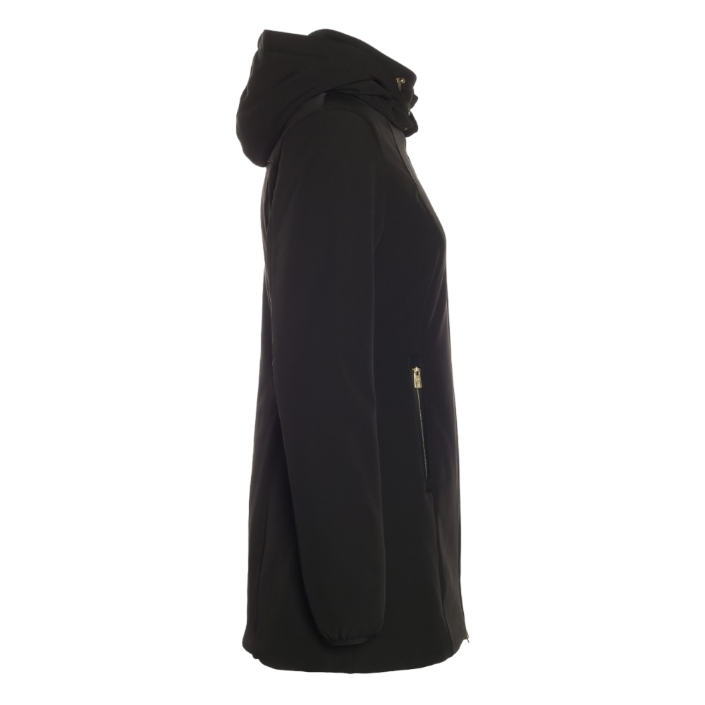 Yes Zee Cappotto Donna Nero Trapuntato Vera Piuma - Cappuccio Amovibile