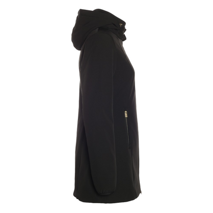 Yes Zee Cappotto Donna Nero Trapuntato Vera Piuma - Cappuccio Amovibile