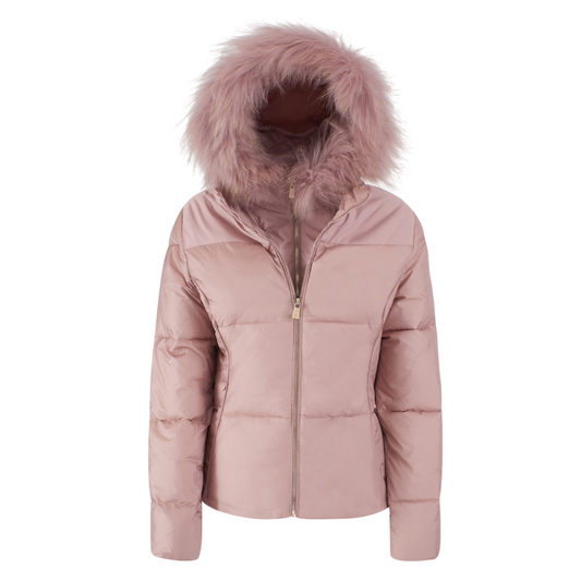 Yes Zee piumino trapuntato da ragazza a doppiopetto con cappuccio e pelliccia J016 QVJJ  0406 rosa antico