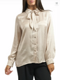 Yes Zee Women's Satin Bow Long Sleeve Shirt 1422-C019-C900 Gold