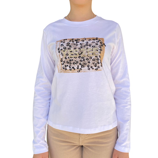 Yes Zee Maglietta Donna 1461 con Brillantini – T-Shirt Gesso