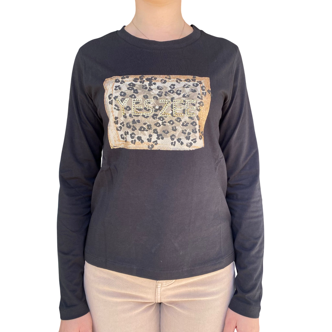 Yes Zee Maglietta Donna 1461 con Brillantini – T-Shirt Nero
