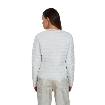 Yes Zee giubbino trapuntato da donna con ornamento di preziosi al collo 1360 G403/KS00 0101 bianco