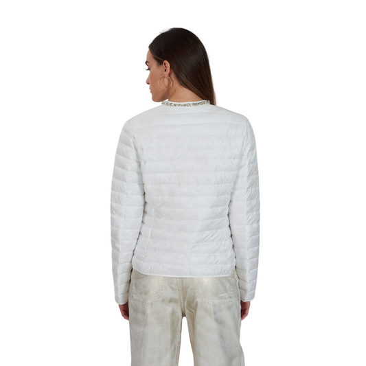 Yes Zee giubbino trapuntato da donna con ornamento di preziosi al collo 1360 G403/KS00 0101 bianco