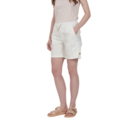 Yes Zee Pantaloncino Cargo Donna Laccetto in Vita P221 WV00 Bianco