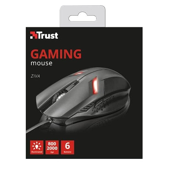 Trust Ziva Gaming Maus Optisch LED USB Schwarz 6 Tasten Präzision Spiel 2000 DPI