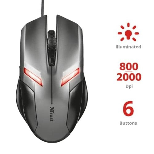 Trust Ziva Gaming Maus Optisch LED USB Schwarz 6 Tasten Präzision Spiel 2000 DPI