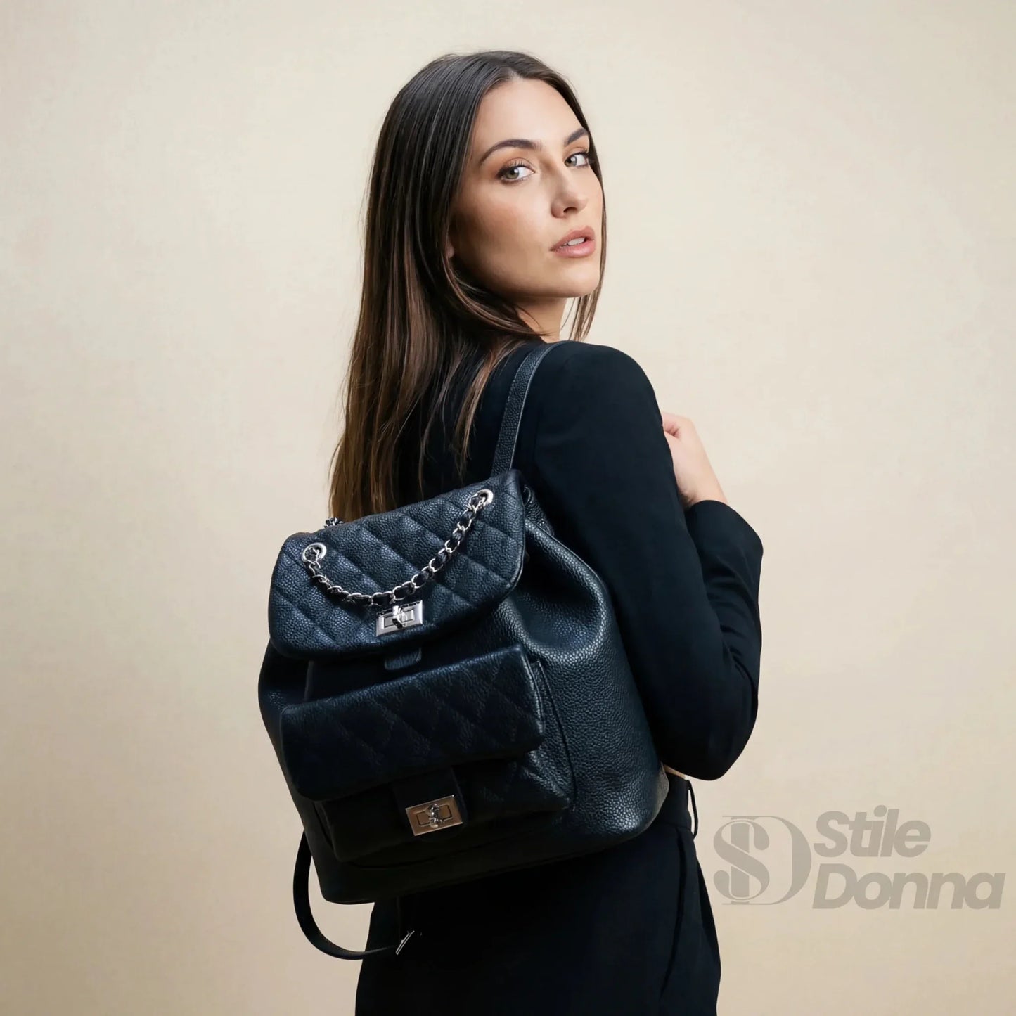 Stile Donna Bags - Zaino Trapuntato in Ecopelle Nera