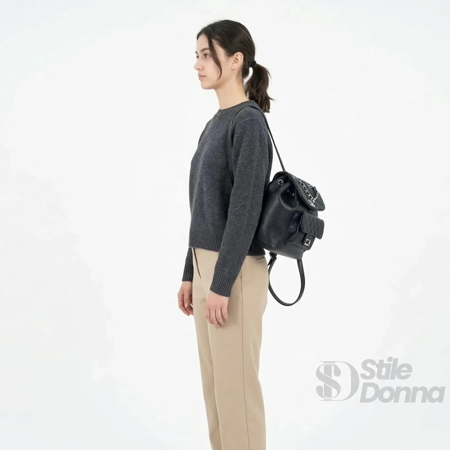 Stile Donna Bags - Zaino Trapuntato in Ecopelle Nera