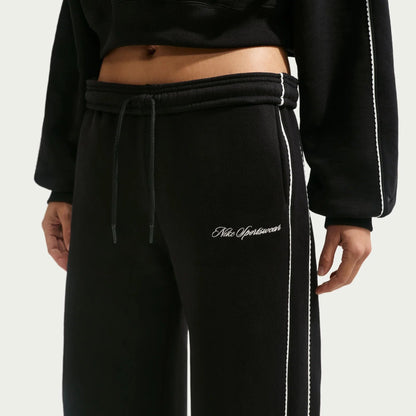 Nike Studio Fleece IQ3170-001 Donna Nero - Pantalone Sportivo Wide-Leg
