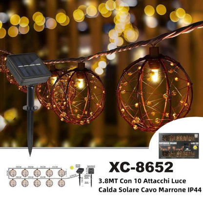Catenaria Solare Luminosa 10 Lampadine Catena 3,8mt Luci Esterno Addobbi Natale