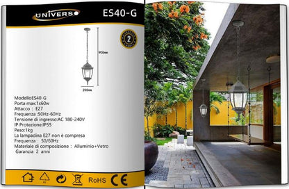 Hängelampe mit Kette, Deckenleuchte für den Garten, Fassung E27/Grau