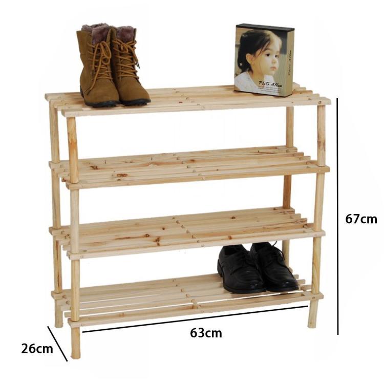 Schuhregal aus Holz, 4 Ablagen, platzsparend, Schuhschrank, 67x63x27cm