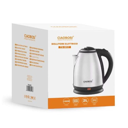Elektrischer Wasserkocher 2L aus Edelstahl 1500W zum Erhitzen von Getränken, Milch, Wasser, Kräutertees, Tee