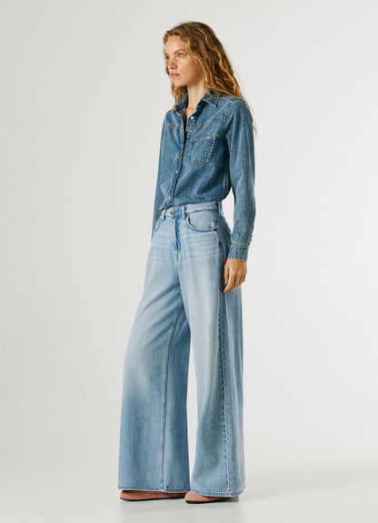 Pepe Jeans Jaimy PL20474042W02 Jeans Donna Wide Leg Vita Alta Blu Chiaro