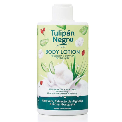 Tulipan Negro Körperlotion Creme (Aloe Vera Baumwolle und Rose) 400ml Regenerierend