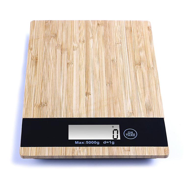 ELEKTRONISCHE DIGITALE KÜCHENWAAGE 1G - 5KG MIT HOLZ-/GLASPLATTE LCD