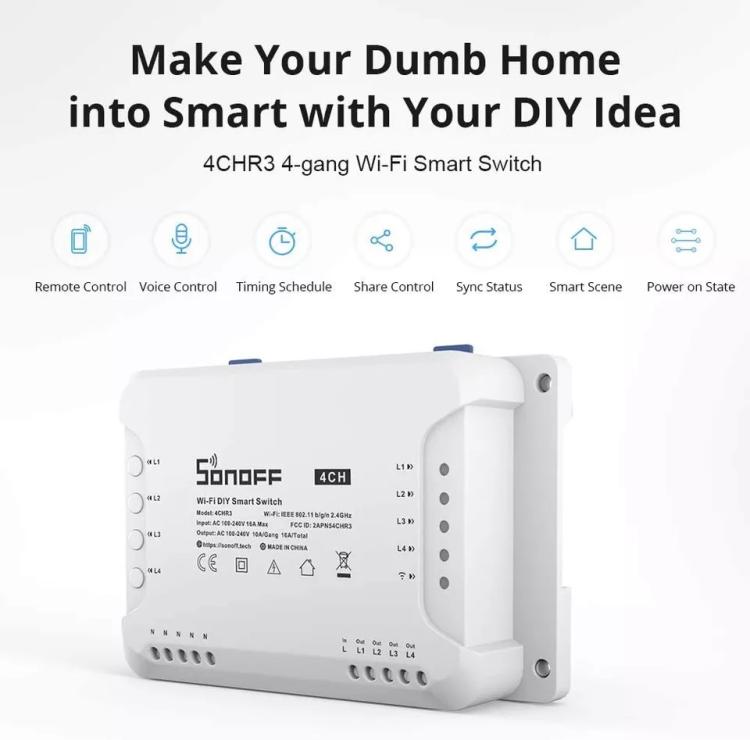 Sonoff 4Ch R3 4-Kanal Relais Smart Home WLAN Schalter Alexa Google Timer