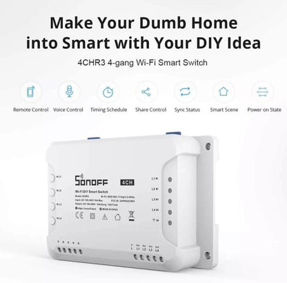 Sonoff 4Ch R3 4-Kanal Relais Smart Home WLAN Schalter Alexa Google Timer