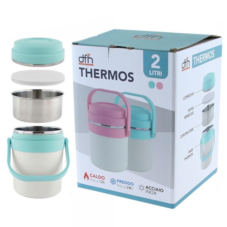 Portavivande Thermos Contenitore Porta Pranzo Termico Acciaio Borsa Termica 2 Lt
