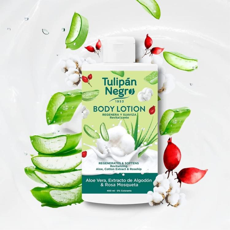 Tulipan Negro Körperlotion Creme (Aloe Vera Baumwolle und Rose) 400ml Regenerierend
