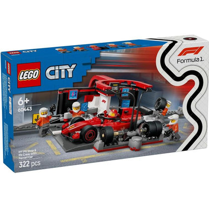 Lego - City 60443 (Boxenstopp und Mechaniker mit Ferrari F1 Monoposto) Set 322 Teile - 6+