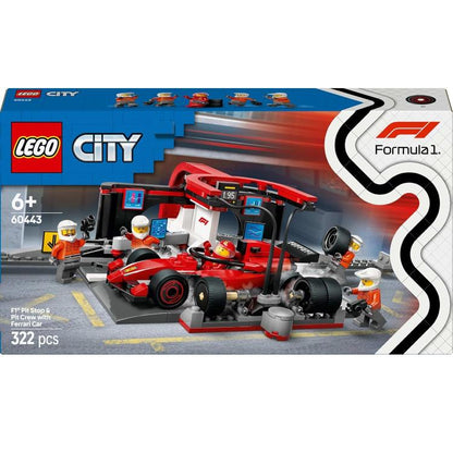 Lego - City 60443 (Boxenstopp und Mechaniker mit Ferrari F1 Monoposto) Set 322 Teile - 6+
