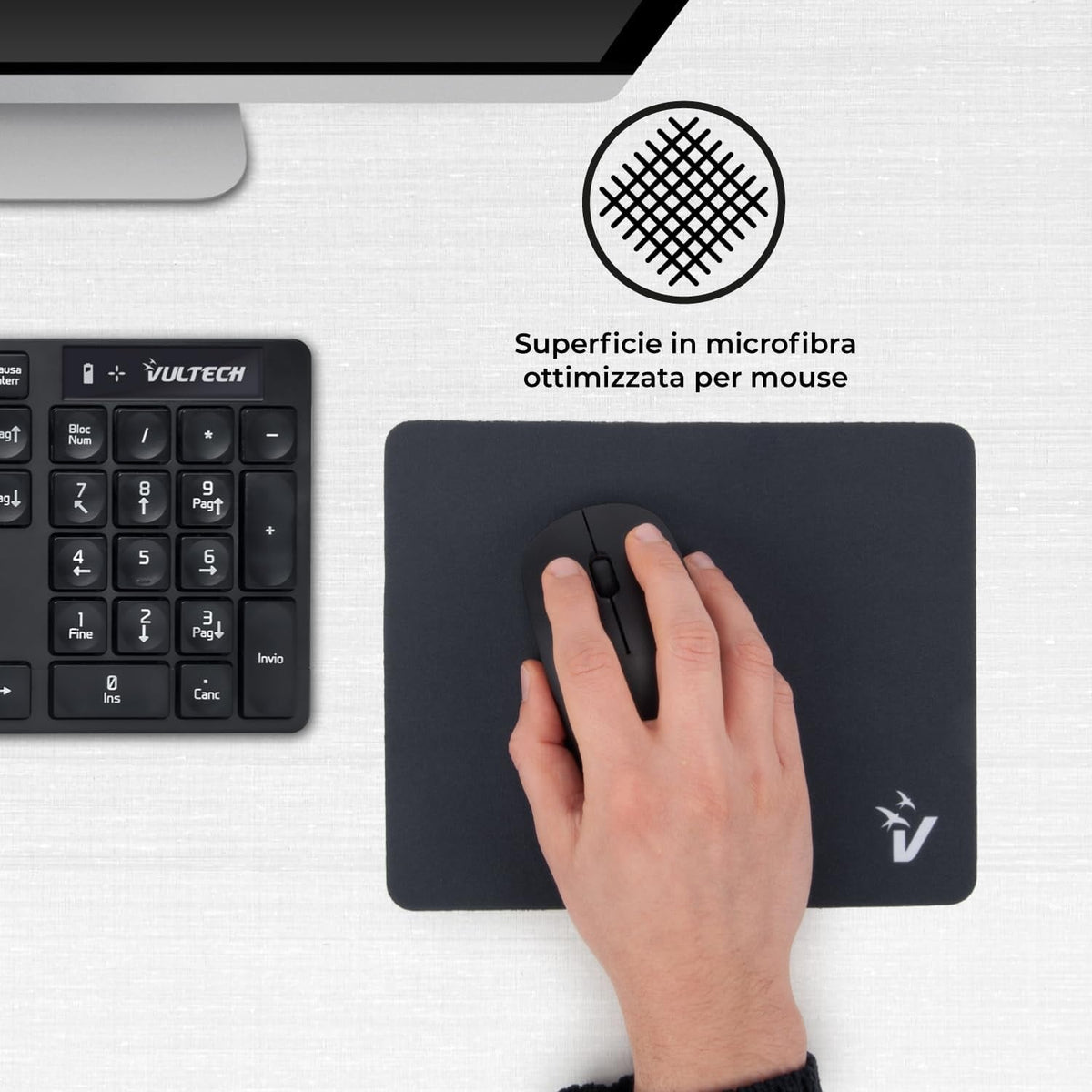 Vultech Tappetino Mouse Monocromatico Gomma Antiscivolo Mouse Pad Pc