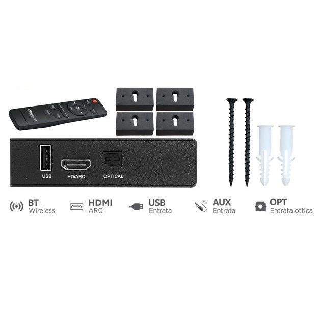 Hutrade Sr03 Soundbar Tv 180W 220V Wireless Bt Hdmi Aux Ottica 60W + Telecomando