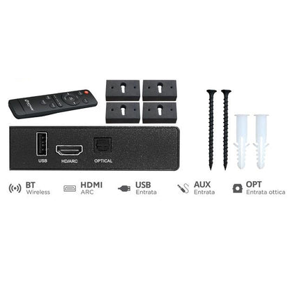 Hutrade Sr03 Soundbar Tv 180W 220V Wireless Bt Hdmi Aux Ottica 60W + Telecomando