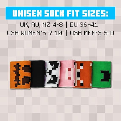 Paladone Minecraft Socken (6X Einzelne Socken) 3 Paar 36-41 Unisex Geschenkbox Verpackung