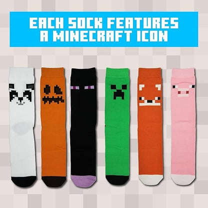 Paladone Minecraft Socken (6X Einzelne Socken) 3 Paar 36-41 Unisex Geschenkbox Verpackung