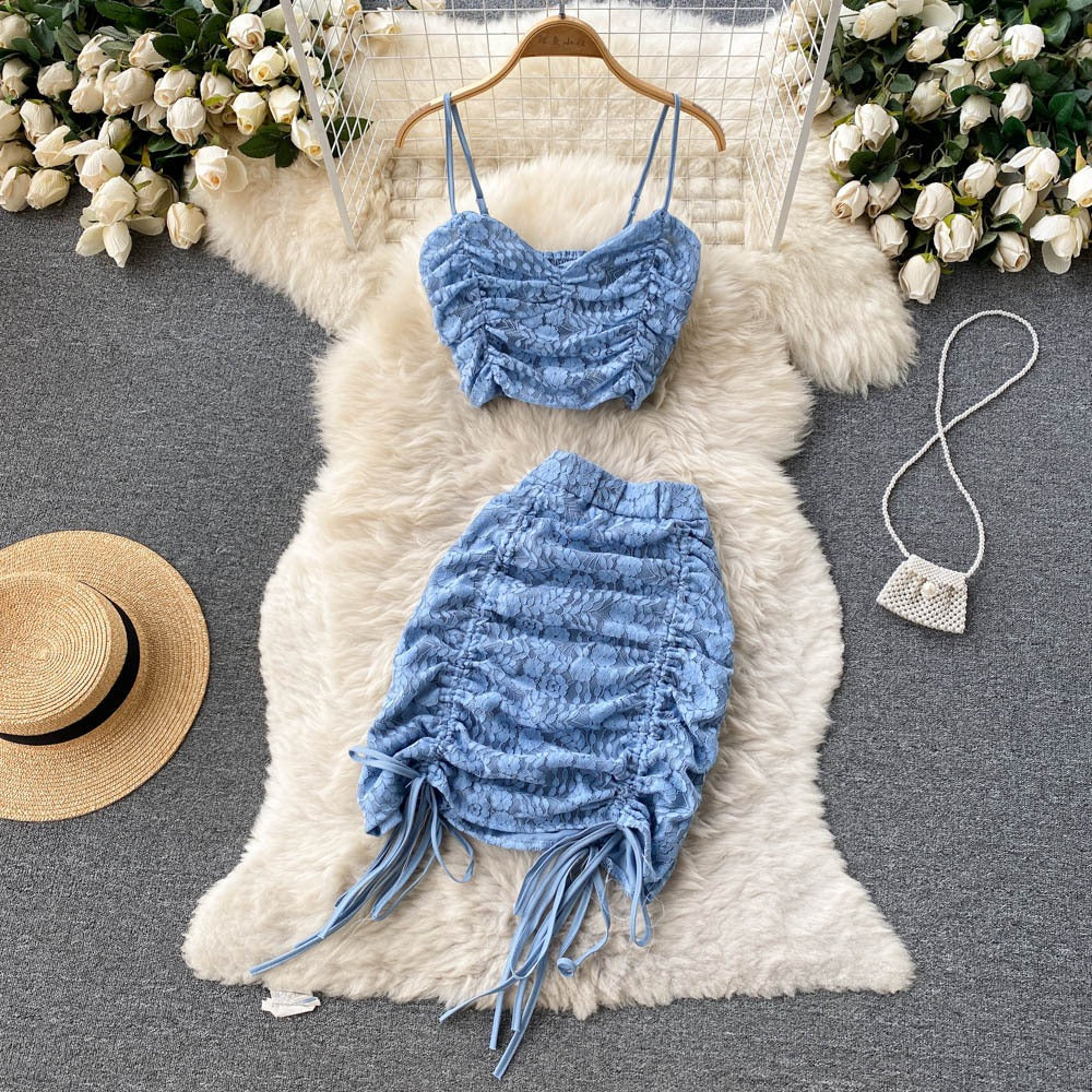 Abito Estivo Donna Due Pezzi – Set Gonna e Top in Stile Coreano, Elegante e Comodo