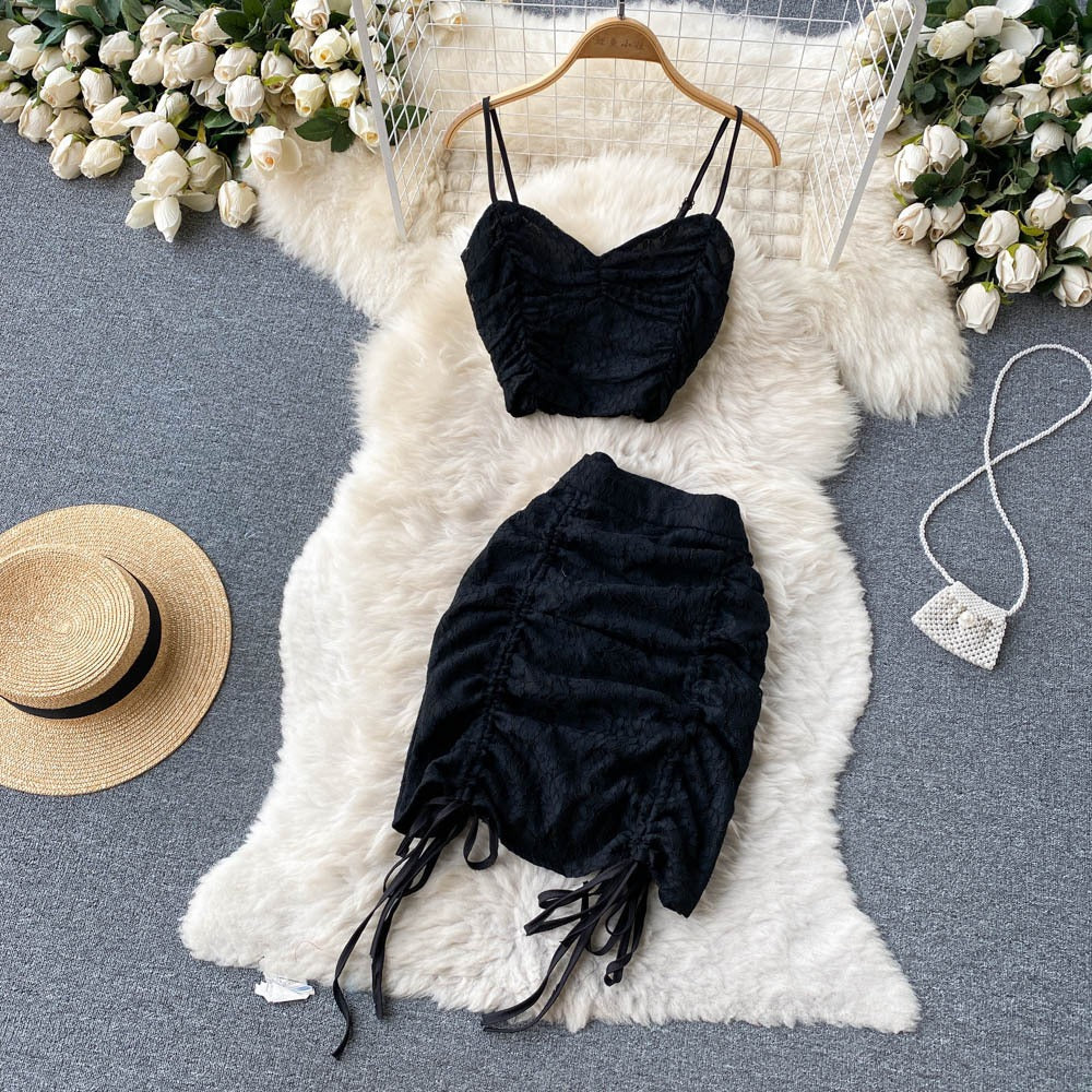 Abito Estivo Donna Due Pezzi – Set Gonna e Top in Stile Coreano, Elegante e Comodo