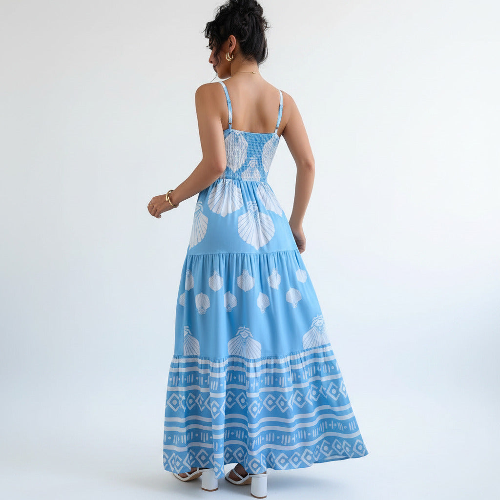 Vestito Lungo Donna Celeste con Fantasia Bianca – Estivo Vita Segnata