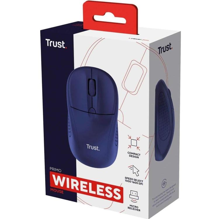 Trust Mouse Primo Kabellos Kompakt Beidhändig Optisch 1600 DPI Dunkel Matt Blau