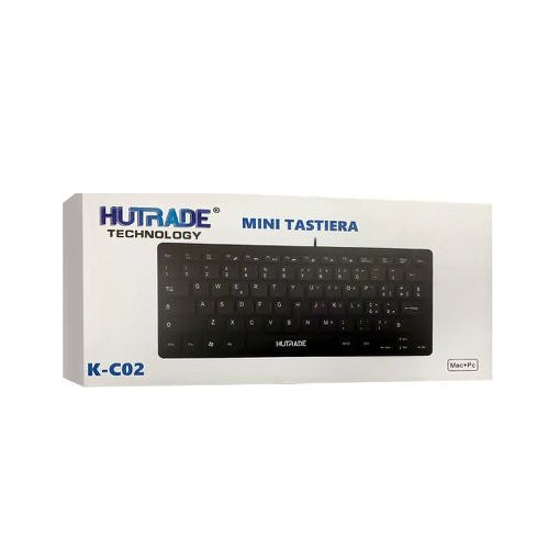 Hutrade Mini Tastiera Slim Cablata USB Silenziosa per Computer Mac/Pc Layout Italia Black