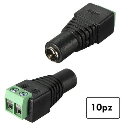 10pz CONNETTORE CONNETTORI SPINOTTO ALIMENTAZIONE FEMMINA A VITE TELECAMERE/LED