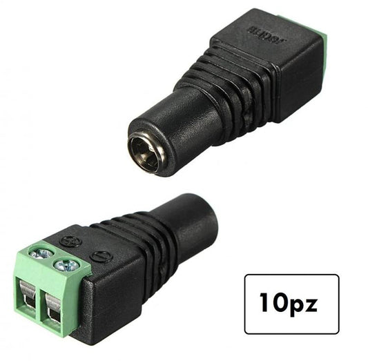 10pz CONNETTORE CONNETTORI SPINOTTO ALIMENTAZIONE FEMMINA A VITE TELECAMERE/LED