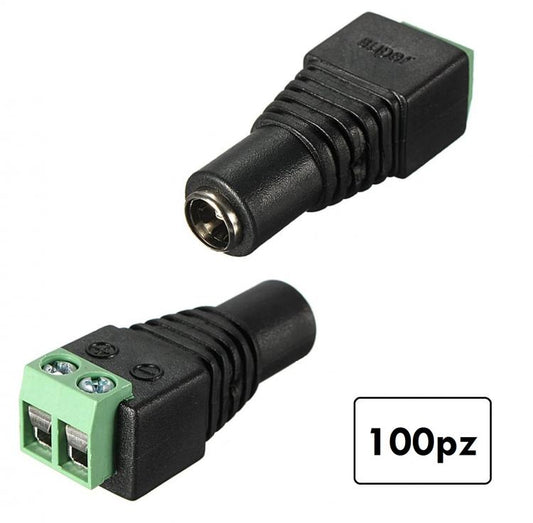 100pz CONNETTORE CONNETTORI SPINOTTO ALIMENTAZIONE FEMMINA A VITE TELECAMERE/LED