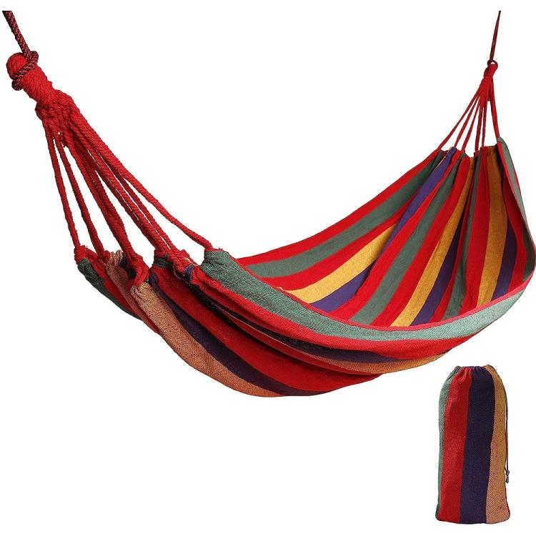 KLASSISCHE EINZELHÄNGEMATTE STOFFTASCHE BAUMWOLLE SEIL 200x150 GARTEN CAMPING R