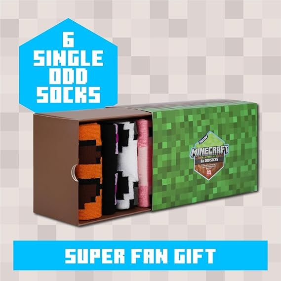 Paladone Minecraft Socken (6X Einzelne Socken) 3 Paar 36-41 Unisex Geschenkbox Verpackung