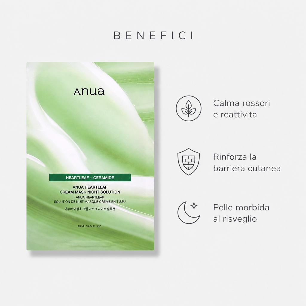 Anua Heartleaf Cream Mask Night Solution – Maschera Viso Notte 10 pz