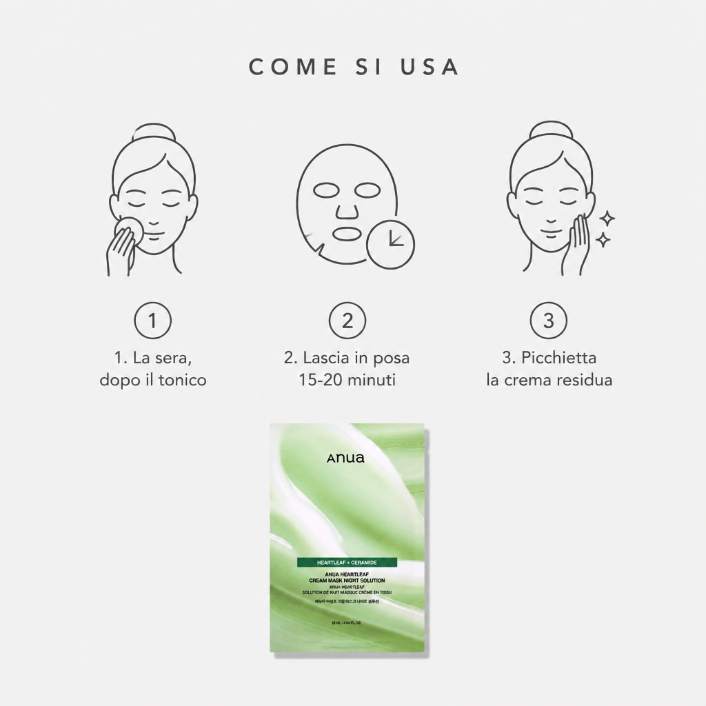 Anua Heartleaf Cream Mask Night Solution – Maschera Viso Notte 10 pz