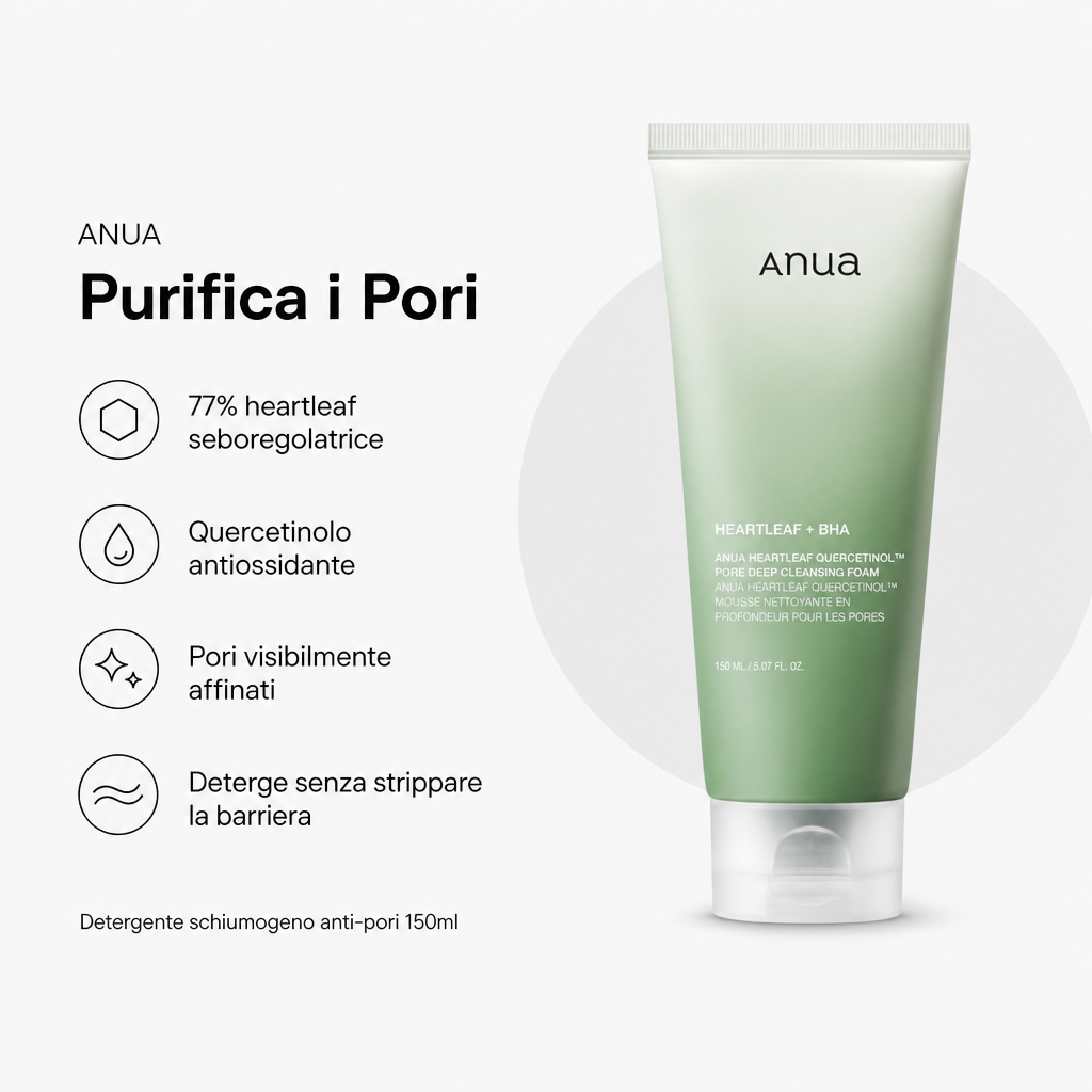 Anua Heartleaf Pore Cleansing Foam – Detergente Anti-Pori 150ml