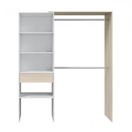 Kleiderschrank 158x40x187h in Hell Eiche und Weiß mit Einlegeböden und Kleiderstange