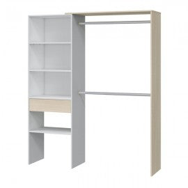 Kleiderschrank 158x40x187h in Hell Eiche und Weiß mit Einlegeböden und Kleiderstange