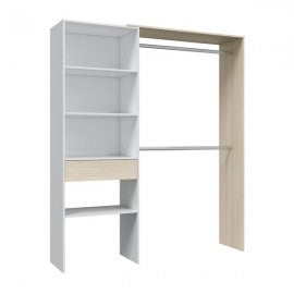 Kleiderschrank 158x40x187h in Hell Eiche und Weiß mit Einlegeböden und Kleiderstange