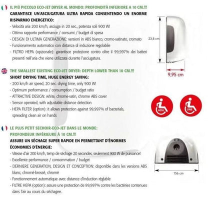 Asciugamani elettrico 900W vama SMART JET MINI NF nero opaco