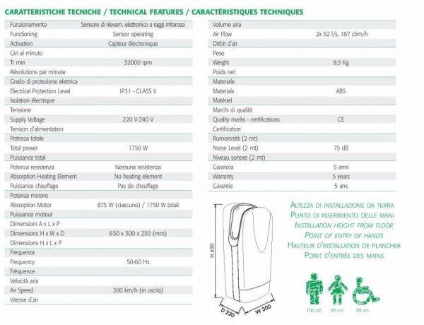 Asciugamani elettrico a parete Tornado Protech BF in plastica bianco